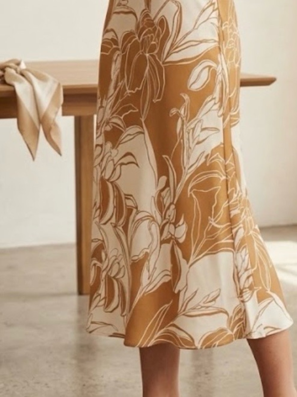 Gemma +Jane Cream & Tan Floral A-Line maxi Skirt